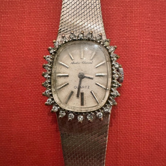 Vintage White Gold & Stainless Andre Cheval Ladies 28 Diamond Face Ladies Watch - Picture 5 of 10